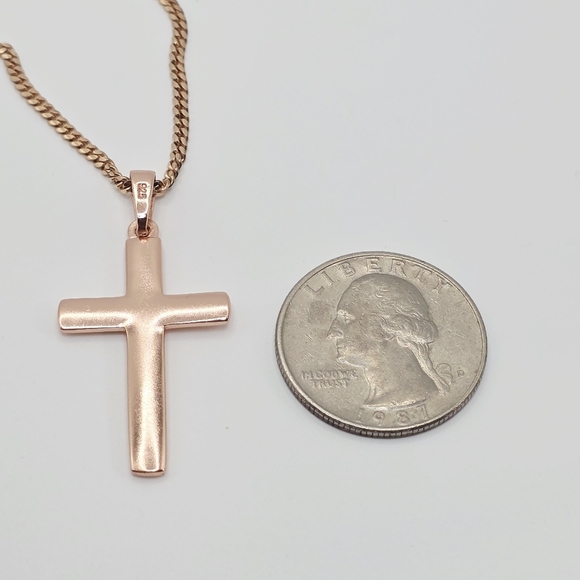 Rose Gold Over S925 Solid Silver Cross Pendant Necklace - Picture 4 of 6